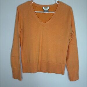 TALBOTS V-Neck Sweater Womens S Orange Knit Stretch Long Sleeve Casual